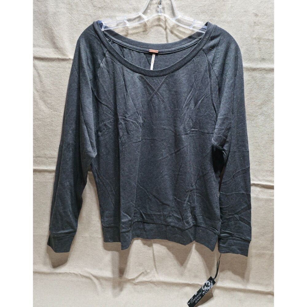 NWT Poof Charcoal Gray Scoop Neck Lightweight Top Neon Speckled Size L